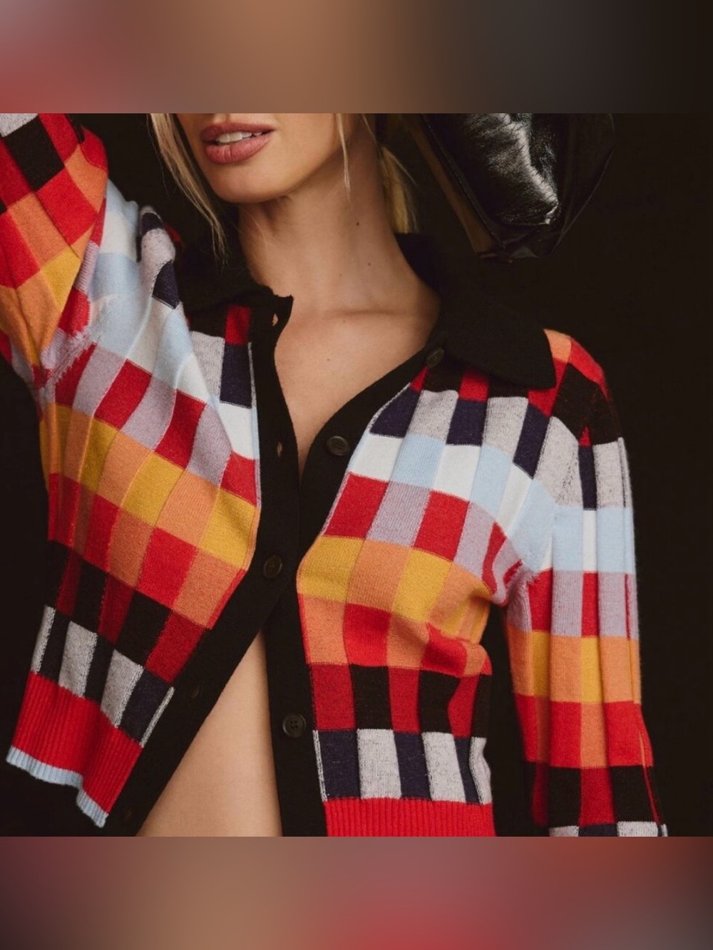 Anthropologie Maeve Collared Cropped Multicolored Cardigan Size Small